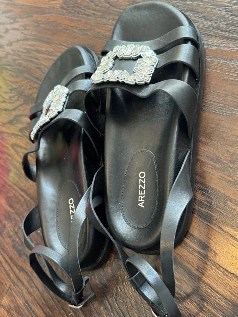 Arezzo Black Crystal-Buckle Strappy Sandals, Like New, Sz 10